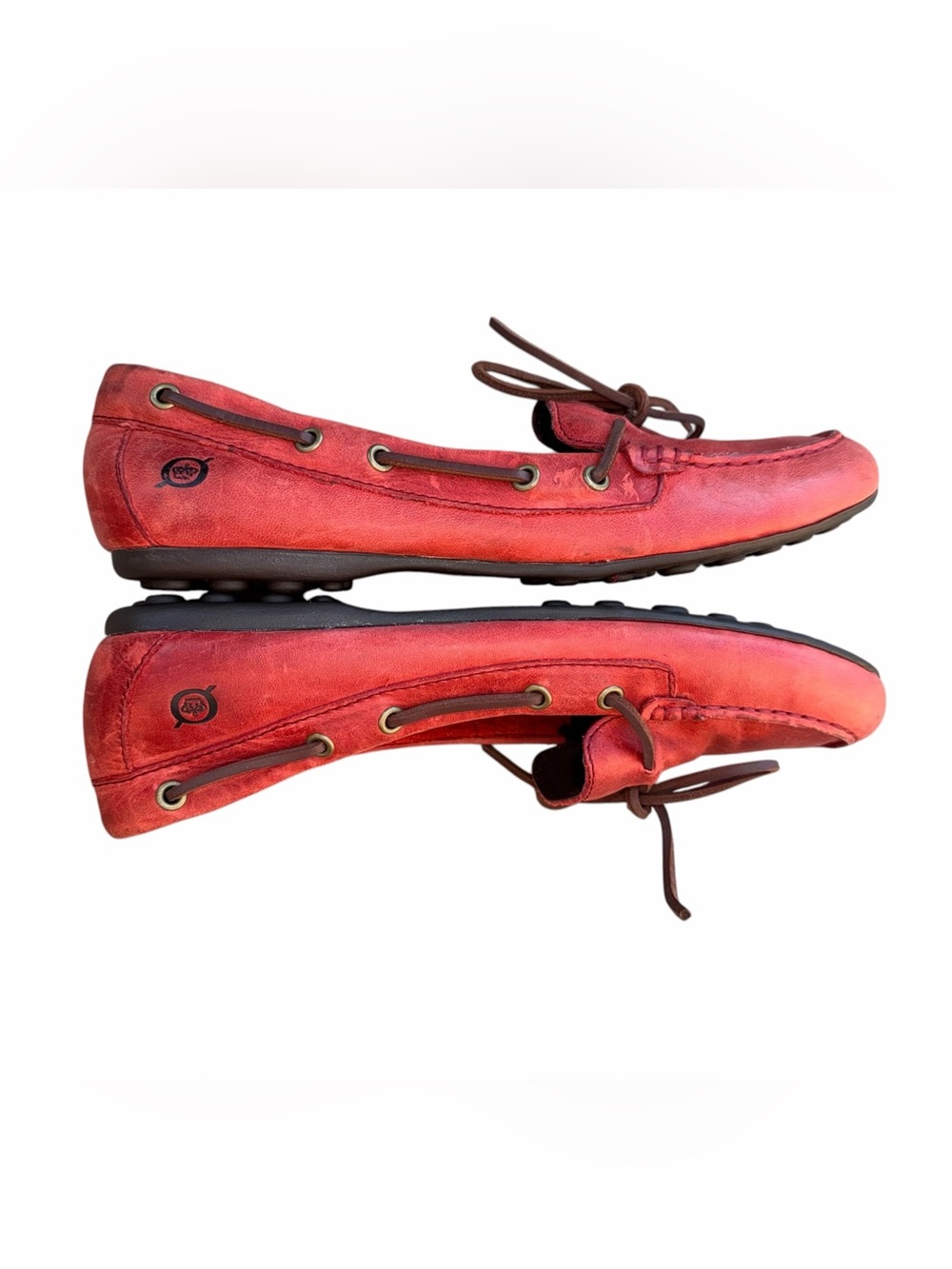Born Driving Moccasins Tamale Red Leather Rubber Sole Brown Leather Tie Size 9